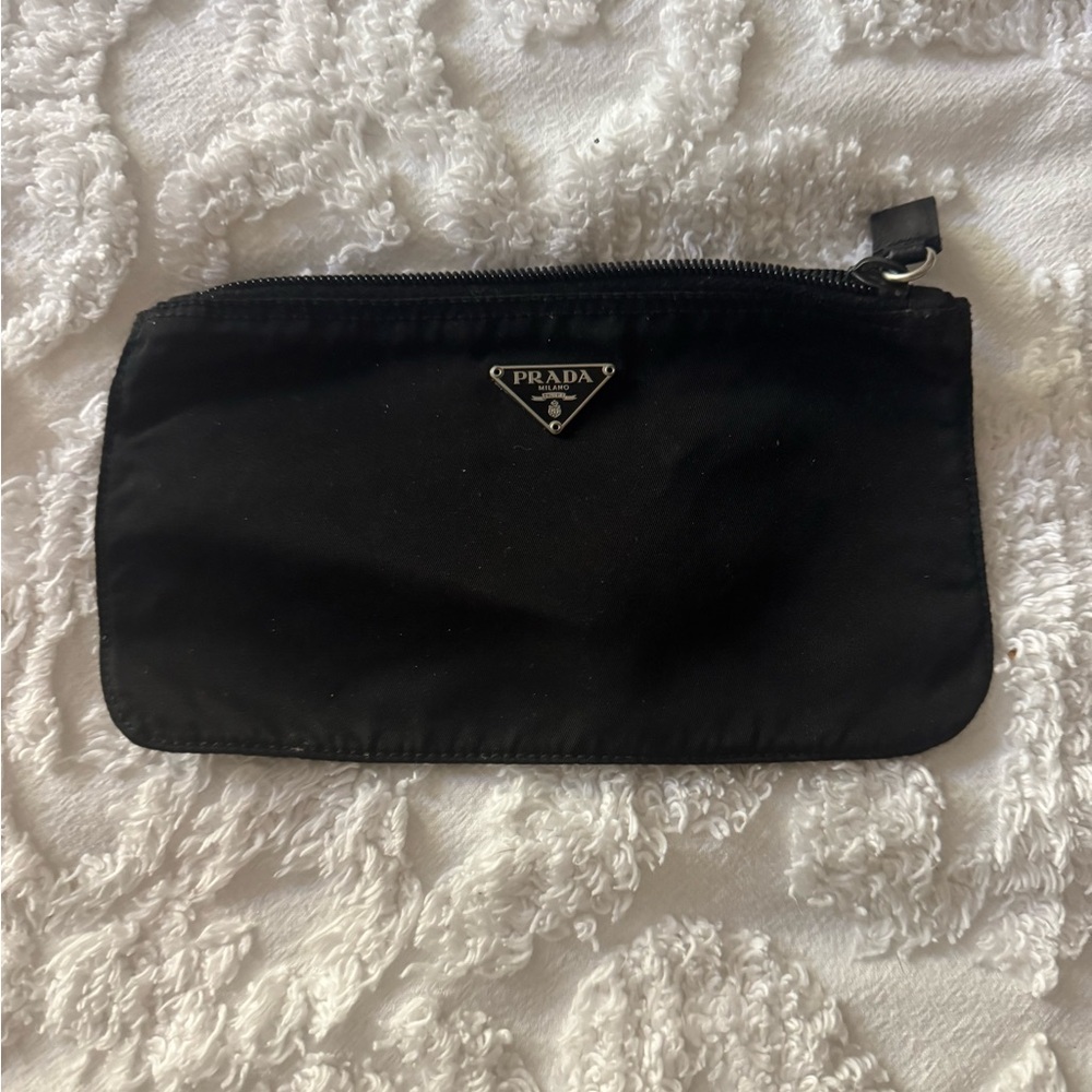 PRADA Vintage Nylon Pouch Black Authentic Original Flat Zipper Pull Tap 8”x 5”